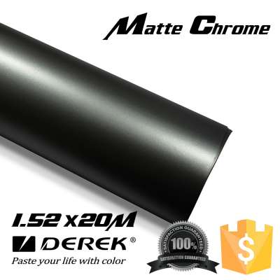 Derek 1.52*20m Stretchable Grey Metallic Matte Chrome Vinyl Wrap